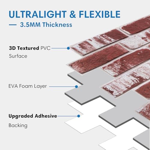 COMSTICKC 3D Peel and Stick Red Brick Wall Stickers, Ultra-Light & Flexible - Image 6