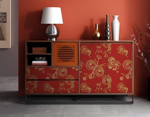 Safiyya 118"x17.3" Peel and Stick Wallpaper Red and Gold Contact Paper Floral - Image 6