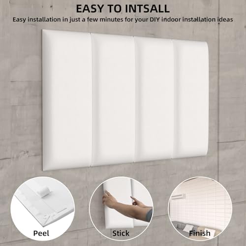 Peel and Stick Headboard White Upholstered Wall Panels, 6 Panels Sized 7.8" x - Image 5