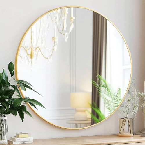 Sunniry Gold Round Mirror, 24 inch Circle Mirror, Brushed Gold Metal Frame by Sunniry