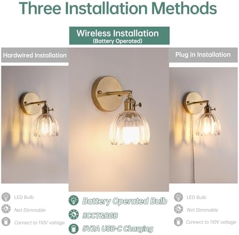 Shenmoyl Vintage Battery Operated Wall Sconce - Image 3