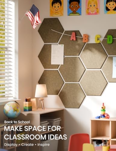 Fluxynara 8-Pack Hexagon Felt Bulletin Board Tiles, Earth Brown - Image 5