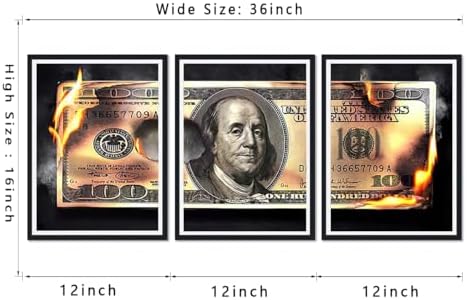 Modern Money Benjamin Franklin Canvas Wall Art Black Framed Painting 3 Panels - Image 5