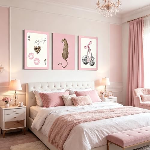FTHMTN 3pcs Pink Cheetah Wall Art, Y2K Leopard Wrapped Canvas 16x24 inch - Image 3