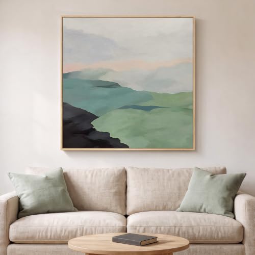 Large Framed Modern Neutral Green Abstract Landscape Wall Art, 30x30 In - Image 6