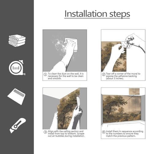 YQWDMX - Beige Forest Peel and Stick Wallpaper Jungle Self-Adhesive Mural - Image 5