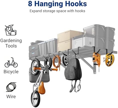 FLEXIMOUNTS 4-Pack 2x4ft Garage Wall Shelving, 8 Hooks, Heavy Duty - Image 3