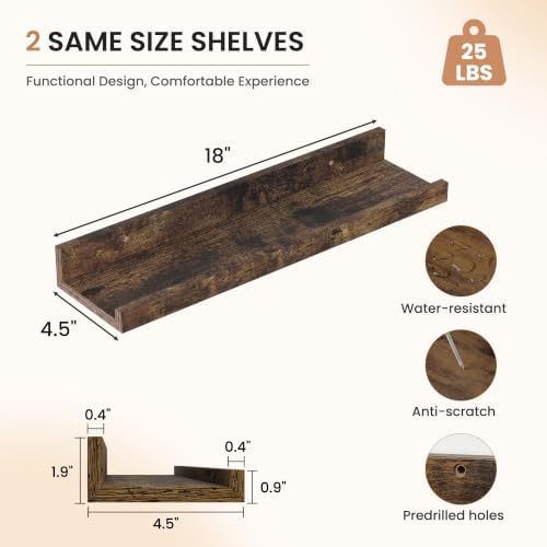 Dreamland Picture Ledge Shelf for Wall, Floating Shelves Set of 2, 18 inch Long - Image 3