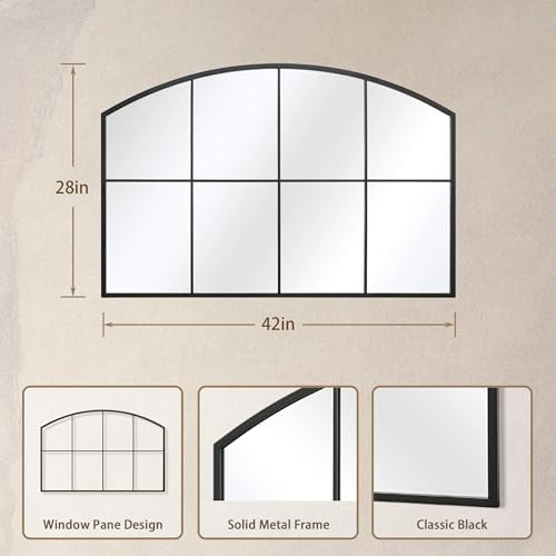 Besdomus Large Black Arched Mirror: 42"x28" Wide Arched Window Mirror - Image 3