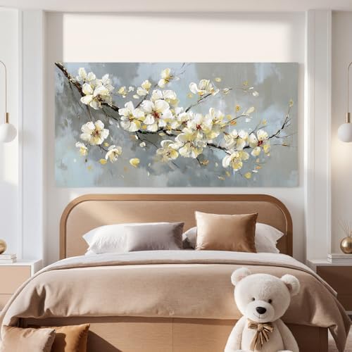 YISXINOAG Beige Flower Floral Wall Art Modern Painting Canvas Print 24"X48" - Image 2