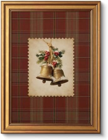 VIYYIEA Gold Framed Winter Christmas Canvas Wall Art, Vintage Christmas Bells by VIYYIEAART