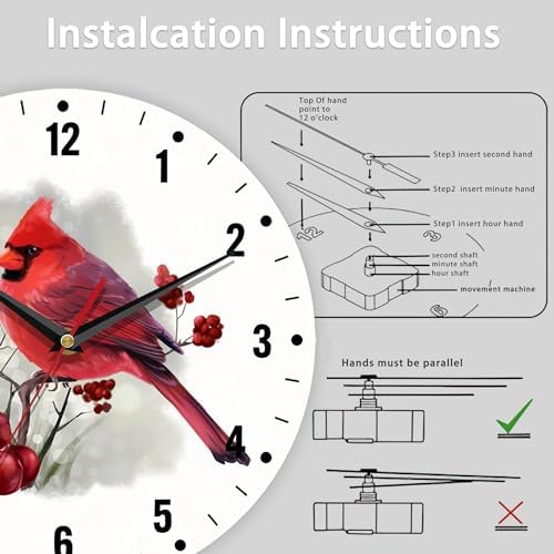 SPUNKER Wall Clock, Christmas Red Cardinal Bird Wall Clocks - Image 5