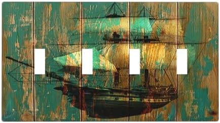 Light Switch Covers Rustic Green Wood Grain Sailboat Quad Toggle 4 Gang Wall by Lightswitchcovers