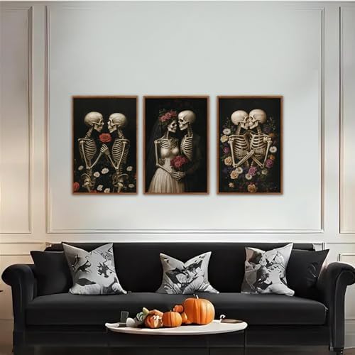 HLNIUC Halloween Rose Wedding Framed Wall Art, Vintage Skeleton Rose Canvas - Image 3