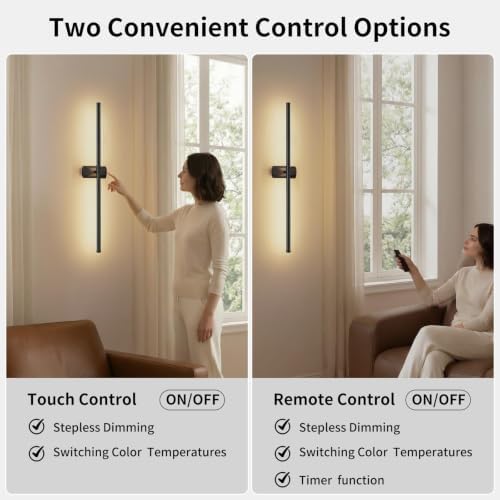 ONEWISH Battery Operated Wall Sconces Set of 2, 27.75" Wall Lights - Image 6