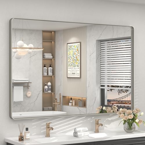 55x40 Inch Silver Brushed Nickel Bathroom Mirror by CHARMOR