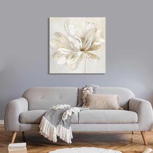SEVEN WALL ARTS White Flower Wall Art Beige and Gold Blooming Flower Abstract - Image 6