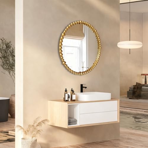 Gold Round Mirror with Beaded Frame ，Circle Antique Bathroom Vanity Mirror - Image 6