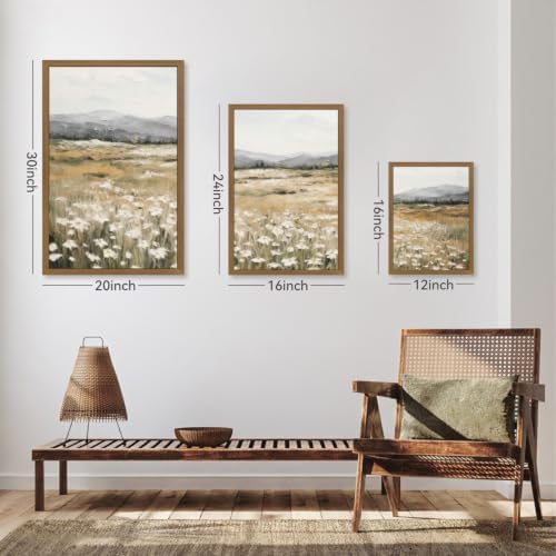 CAZLOUC White Wildflowers Wall Art Set of 3, Neutral Meadow Landscape Wall Decor - Image 6