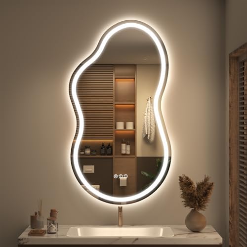 SMIROR 20x36 Irregular Led Lighted Bathroom Vanity Mirror by SMIROR