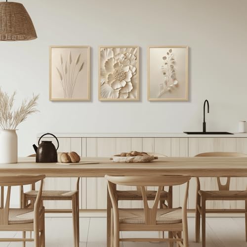 Hianan Wood Framed Neutral Beige Botanical Wall Art Set of 3, 12x16 in - Image 5