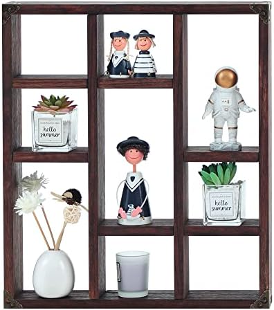 17.7x15.7-Inch Shadow Box Shelf 9-Slot Rustic Floating Shelves Larger Wall by MITREL