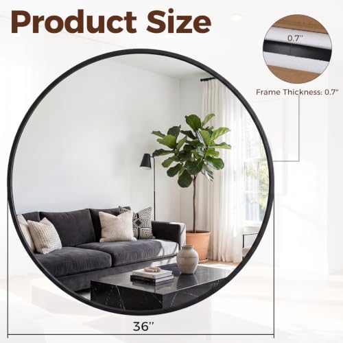 Sweetcrispy 36 Inch Round Wall Mirror, Bathroom Mirrors - Image 2