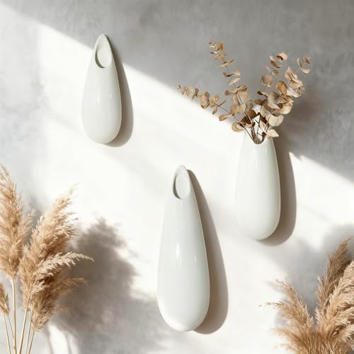 White Ceramic Wall Vases, 12 Inch, Teardrop Design - Image 3