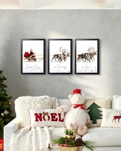 Framed Christmas Wall Art Set of 3, Winter Christmas Wall Decor, Santa Claus - Image 7