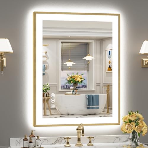 28x36 Gold LED Bathroom Mirror by Awandee