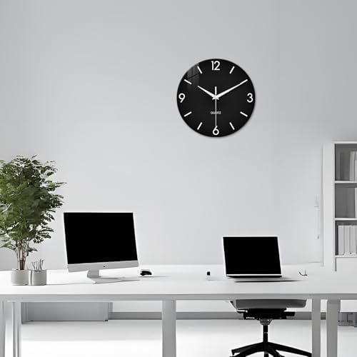 XFM Black Simple Glass Wall Clock 14 Inch Modern Minimalist - Image 4