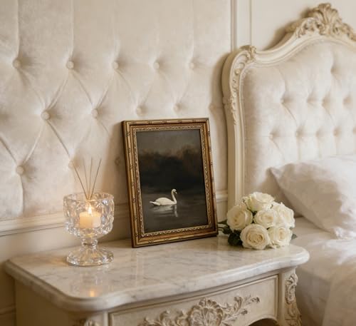 Vintage Gold Framed White Swan Canvas Wall Art Dark Academia Gothic Duck - Image 6