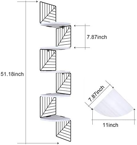Love-KANKEI Corner Wall Shelf 5 Tier, Solid Wood/Metal Bracket - Image 3