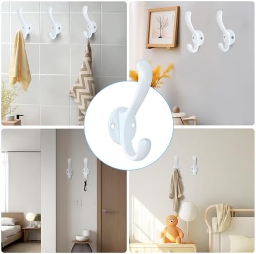 2 Pack Coat Hooks Wall Mount Heavy Duty Utility Retro Double Hooks - Image 2