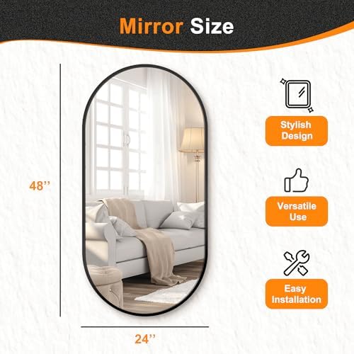 Delma 48x24 Black Oval Bathroom Mirror - Image 2