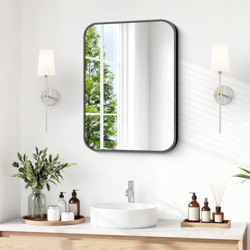 BONEWEI 16x20 inch Bathroom Mirror, Wall Mounted Bathroom Frame Vanity Mirror by BONEWEI