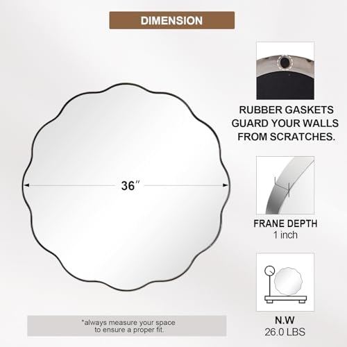 ANDY STAR Chrome Round Wall Mirror 36 inch, Polished Metal Frame Circle - Image 2