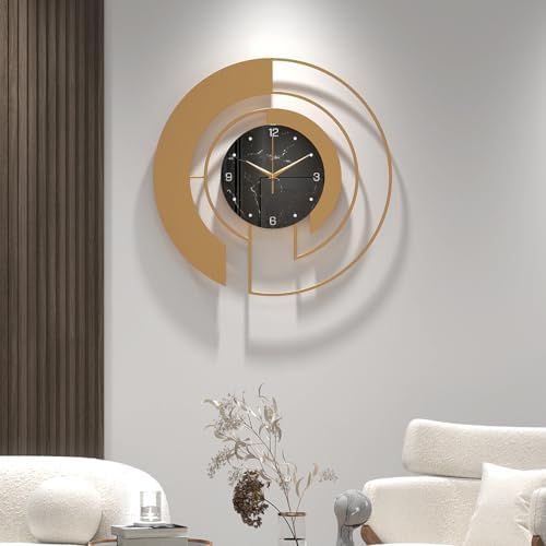 18-Inch Modern Large Metal Wall Clock, Marble-Patterned Tempered Glass Dial - Image 2
