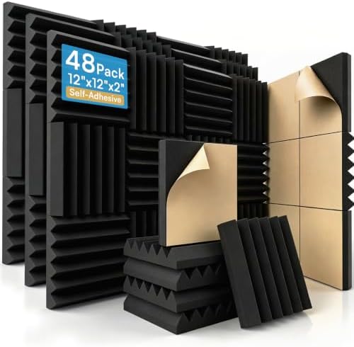 48 Pack Self-Adhesive Wedge Acoustic Foam Panels by AUSLET