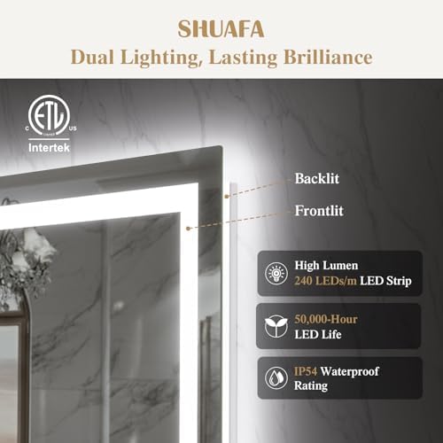 48X36 Inch Frontlit+ Backlit LED Bathroom Mirror - Image 4