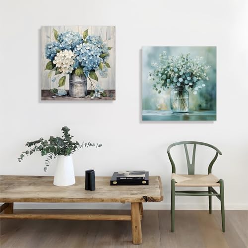 IAFWZX Wrapped Canvas Rustic Blue Hydrangea Wall Art 12x12 in - Image 6