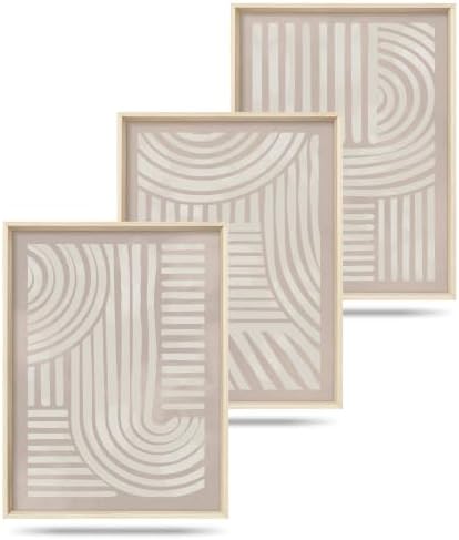 Aryroi Abstract Neutral Geometric Framed Canvas Wall Art Set, Mid Century by Aryroi