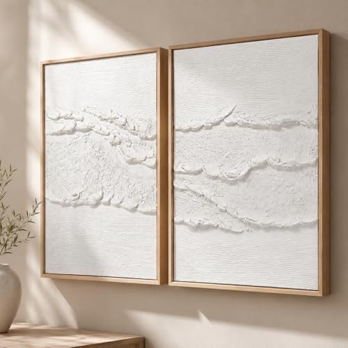 Artiluxy Neutral Abstract Wall Art Set of 2, Framed 3D Textured, 16x20 Inch by Artiluxy