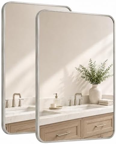 2-Pack 24x36 Inch Brushed Nickel Rounded Rectangle Vanity Mirrors by Pocetry