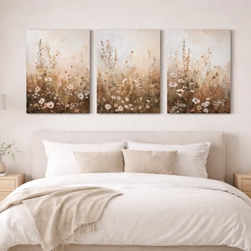 Neutral Wildflower Canvas Wall Art, 3 Piece Gallery Wrapped Set - Image 6