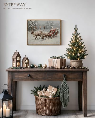 VIYYIEA Framed Winter Christmas Canvas Wall Art, Christmas Reindeer Ride - Image 3