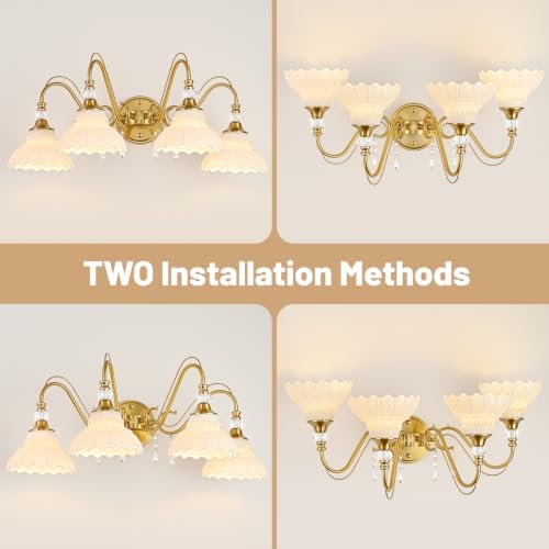 Vintage Bathroom Vanity Light, 4-Light Brushed Gold Finish Wall Sconce - Image 2