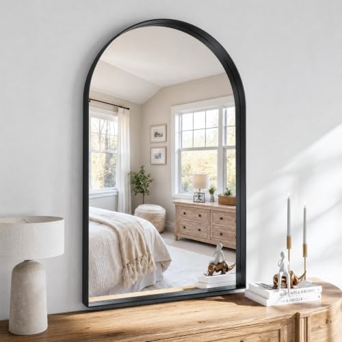 38"x26" Black Arched Mirror, Arched Wall Mirror by MYSUNORIA