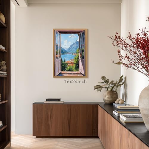 CAZLOUC Mediterranean Window View Wall Art Set of 3, Italian Coastal Balcony - Image 3