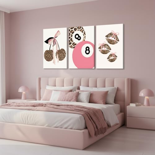 FTHMTN Pink Leopard Lucky 8 Ball Canvas Wall Art Set of 3, Framed 12x16in - Image 3